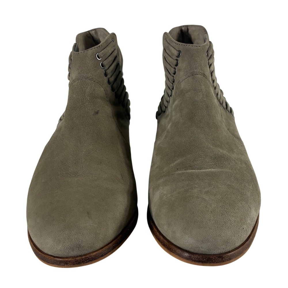 Vince Camuto Womens Taupe Suede Whipstitch Ankle Booties V-Cutout Block Heel 8.5